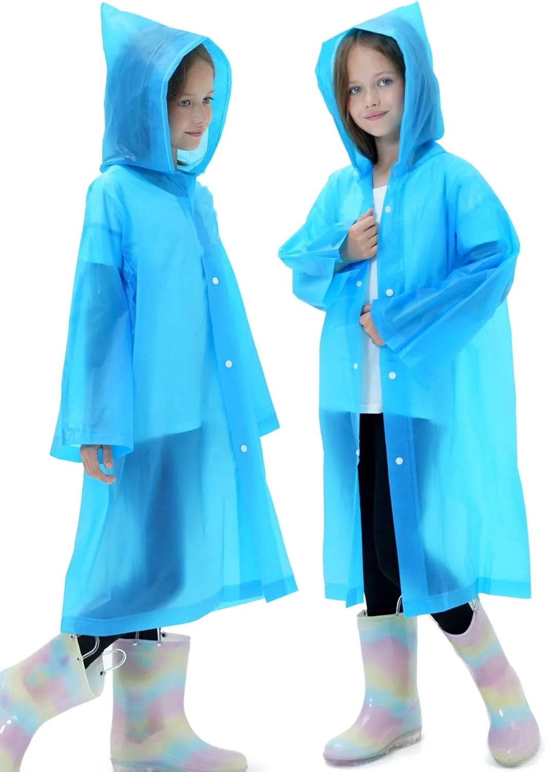 2 Pack Raincoats for Kids, Borogo Reusable Rain Ponchos with Hood and Sleeves Rain Coats for Boys and Girls