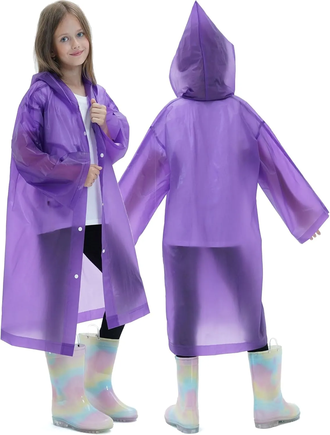 2 Pack Raincoats for Kids, Borogo Reusable Rain Ponchos with Hood and Sleeves Rain Coats for Boys and Girls