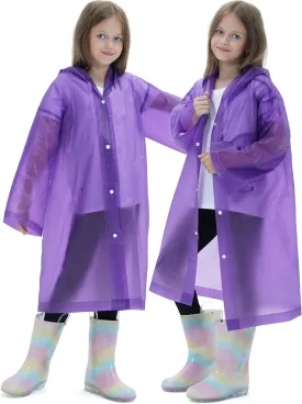 2 Pack Raincoats for Kids, Borogo Reusable Rain Ponchos with Hood and Sleeves Rain Coats for Boys and Girls