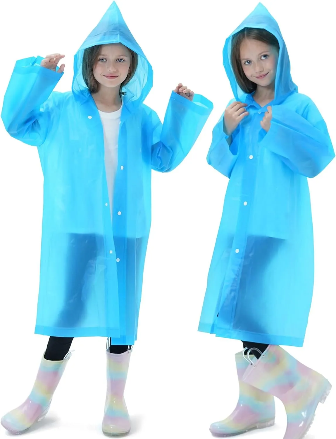 2 Pack Raincoats for Kids, Borogo Reusable Rain Ponchos with Hood and Sleeves Rain Coats for Boys and Girls