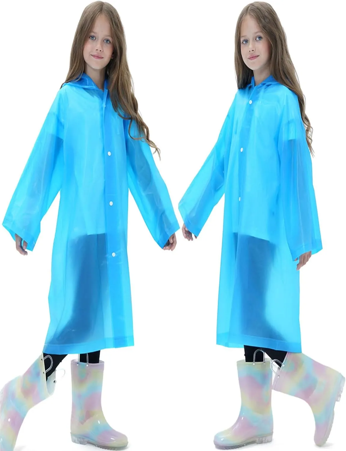 2 Pack Raincoats for Kids, Borogo Reusable Rain Ponchos with Hood and Sleeves Rain Coats for Boys and Girls
