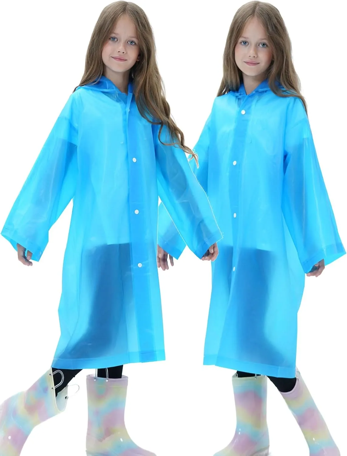 2 Pack Raincoats for Kids, Borogo Reusable Rain Ponchos with Hood and Sleeves Rain Coats for Boys and Girls