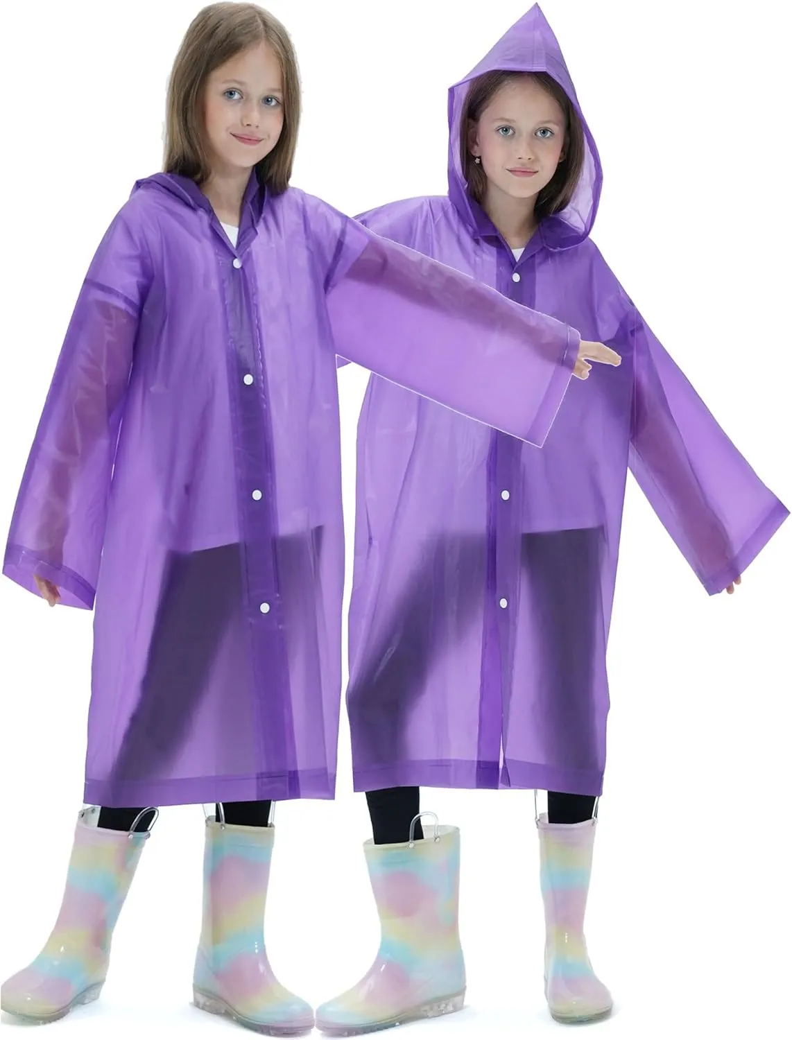 2 Pack Raincoats for Kids, Borogo Reusable Rain Ponchos with Hood and Sleeves Rain Coats for Boys and Girls