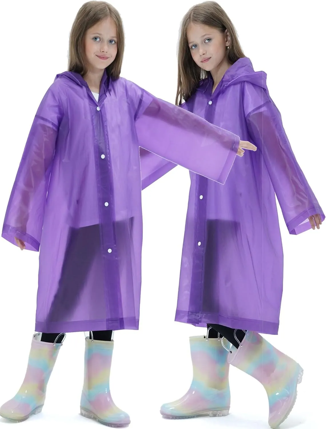 2 Pack Raincoats for Kids, Borogo Reusable Rain Ponchos with Hood and Sleeves Rain Coats for Boys and Girls