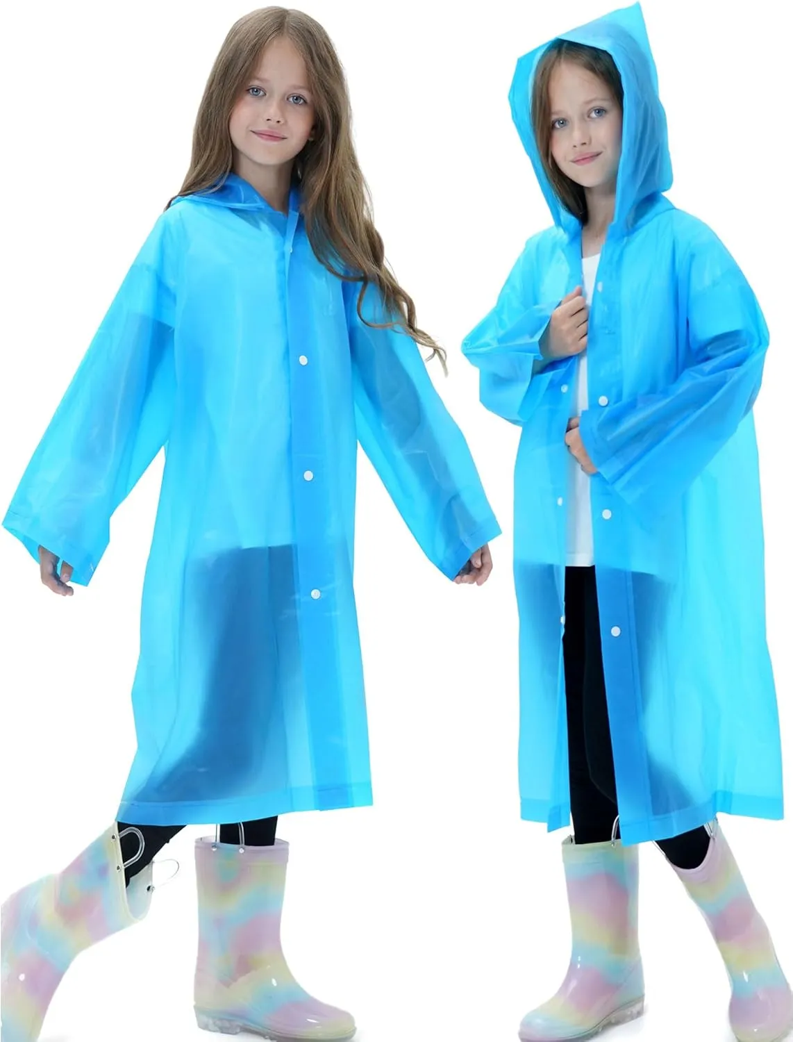2 Pack Raincoats for Kids, Borogo Reusable Rain Ponchos with Hood and Sleeves Rain Coats for Boys and Girls