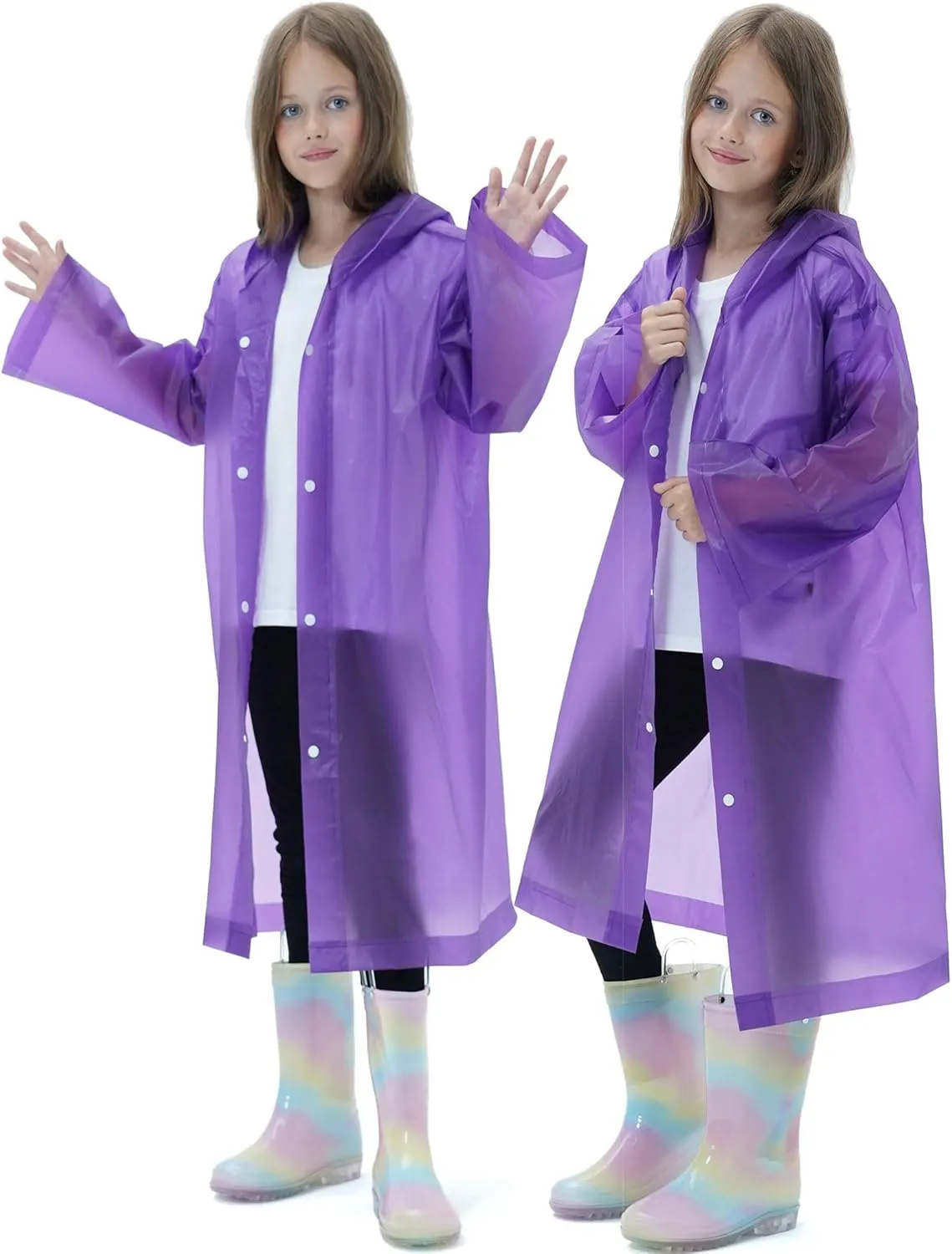 2 Pack Raincoats for Kids, Borogo Reusable Rain Ponchos with Hood and Sleeves Rain Coats for Boys and Girls