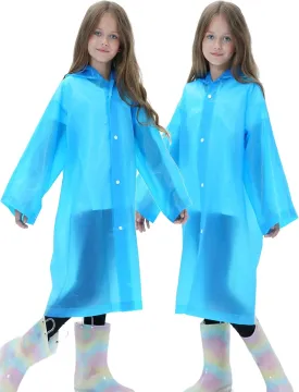 2 Pack Raincoats for Kids, Borogo Reusable Rain Ponchos with Hood and Sleeves Rain Coats for Boys and Girls