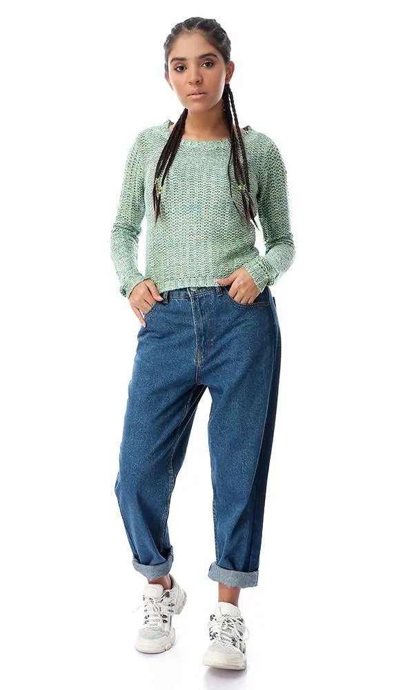 56056 Light Chunky Knit Multicolour Crew Pullover