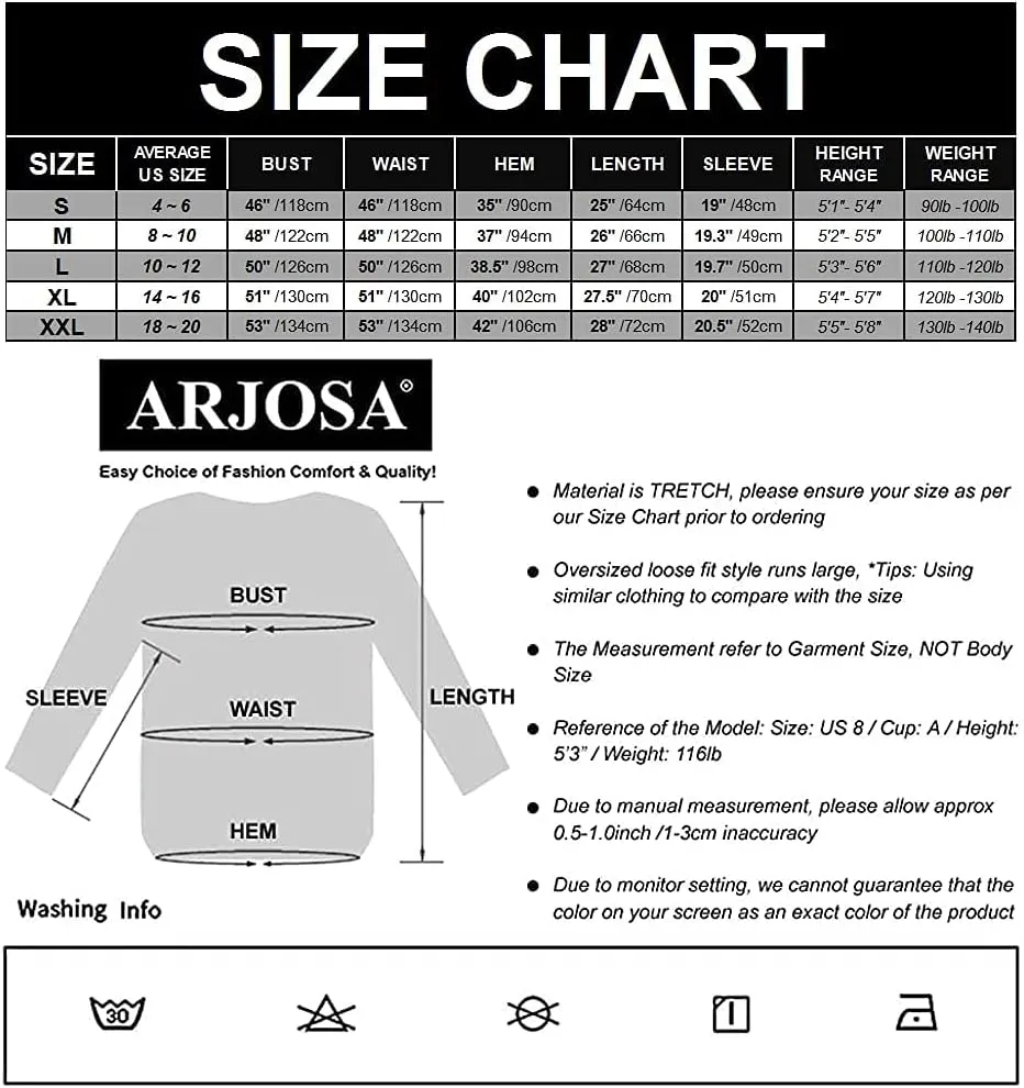 ARJOSA Women's Fall Sweaters Pullover Oversized Crew Neck Long Sleeve Knit Sweater Tunic Tops