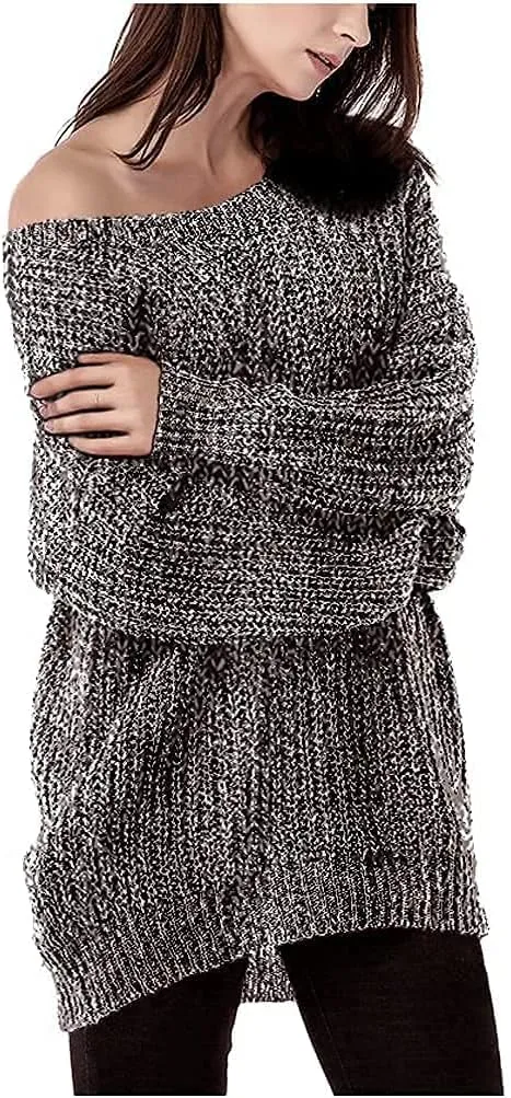 ARJOSA Women's Fall Sweaters Pullover Oversized Crew Neck Long Sleeve Knit Sweater Tunic Tops