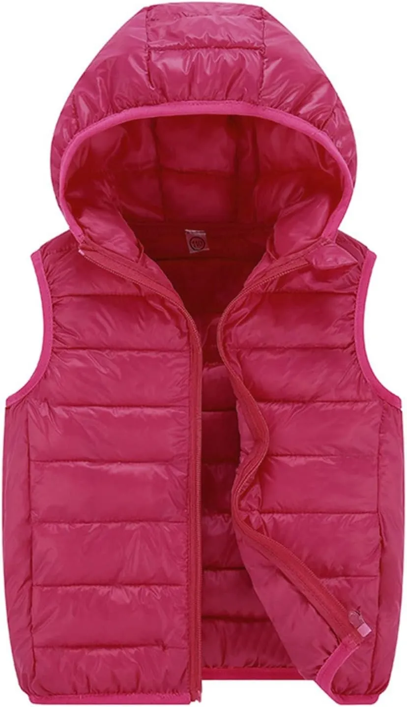Boys Girls Puffer Vest Sleeveless Quilted Vest Zipper Hooded Down Jacket Winter Kids Warm Waistcoat Outwear Clothes
