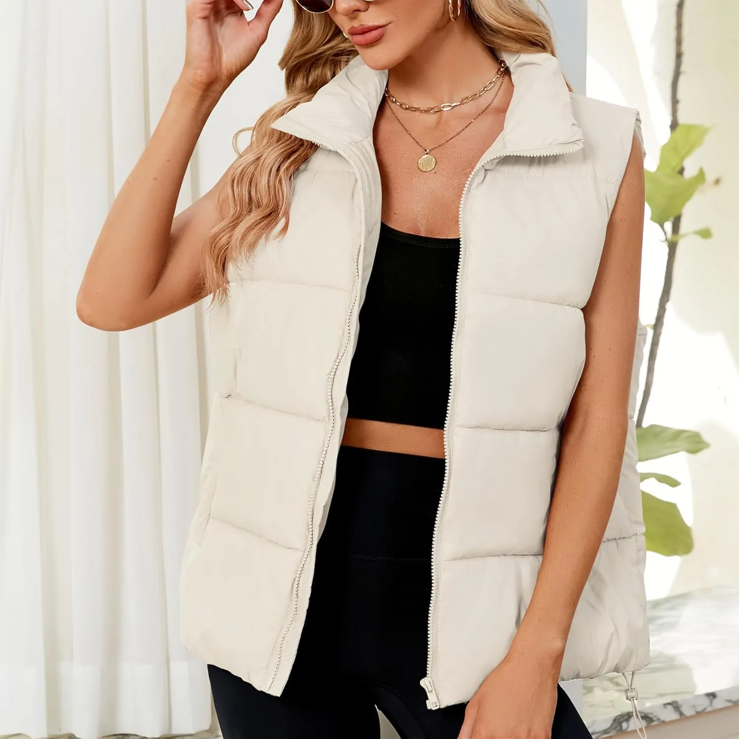 Century Star Puffer Vest for Women's Outerwear Vests Puffy Oversized 2024 Quilted Vest Tops Jackets Coat with Pockets