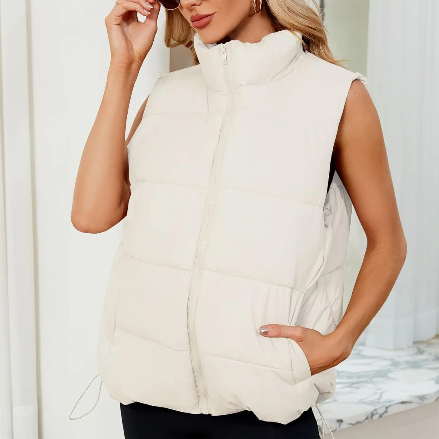 Century Star Puffer Vest for Women's Outerwear Vests Puffy Oversized 2024 Quilted Vest Tops Jackets Coat with Pockets