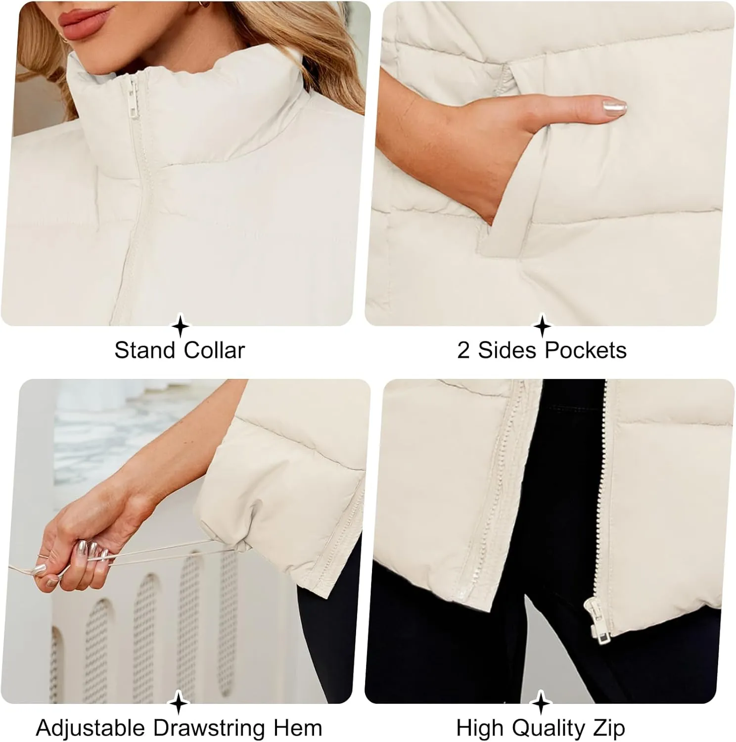 Century Star Puffer Vest for Women's Outerwear Vests Puffy Oversized 2024 Quilted Vest Tops Jackets Coat with Pockets