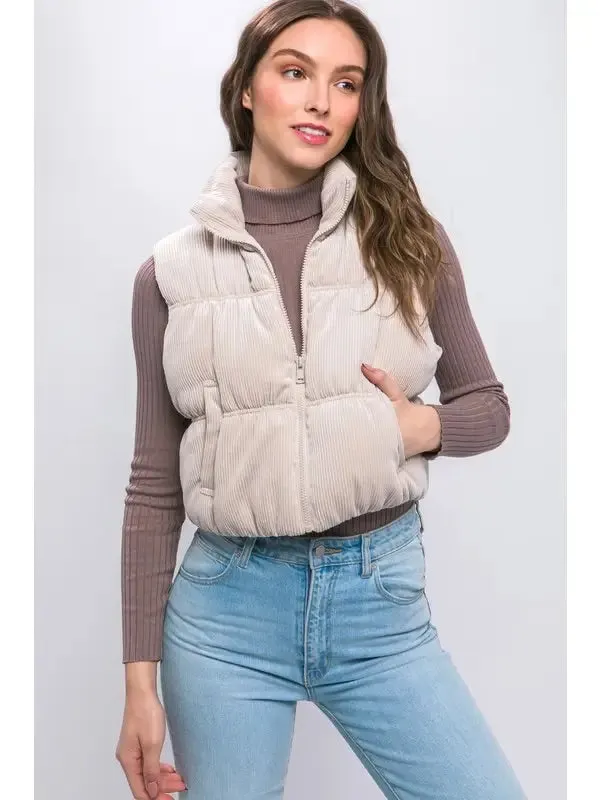 Corduroy Zip Up Puffer Vest