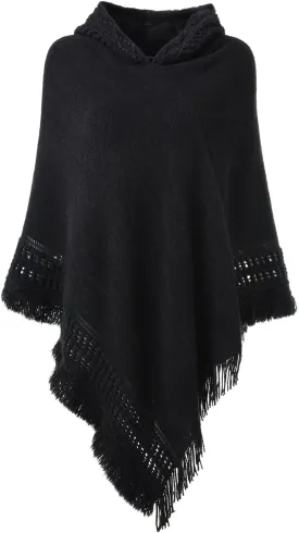Ferand Ladies' Hooded Cape with Fringed Hem, Crochet Poncho Knitting Patterns for Women