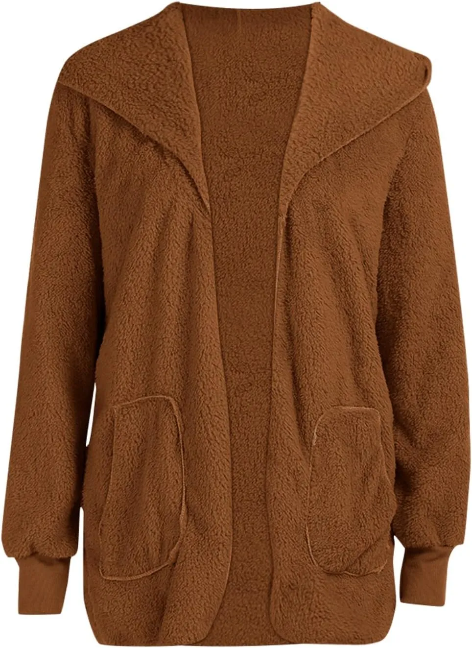 Fleece Jacket Women Fuzzy Hooded Long Winter Coats Open Front Cardigan Sweaters Warm Shacket Outerwear with Pokets
