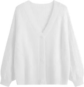 GABERLY Button Down Thickened Sweaters V Neck Open Front Loose Oversized Cardigans Knit Outwear for Women