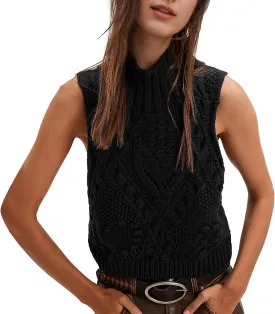 Hixiaohe Turtleneck Crochet Sweater Vest Fall Fashion Knit Sleeveless Tank Tops for Women Lightweight Casual Pullover Clothes