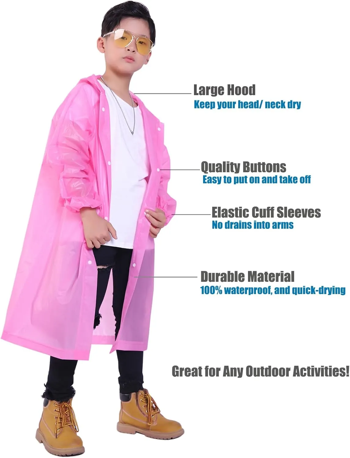 Kids Rain Jacket, 2 Pack Rain Ponchos for Kids - Reusable Raincoats for Boys and Girls Waterproof Outdoor Rain Gear
