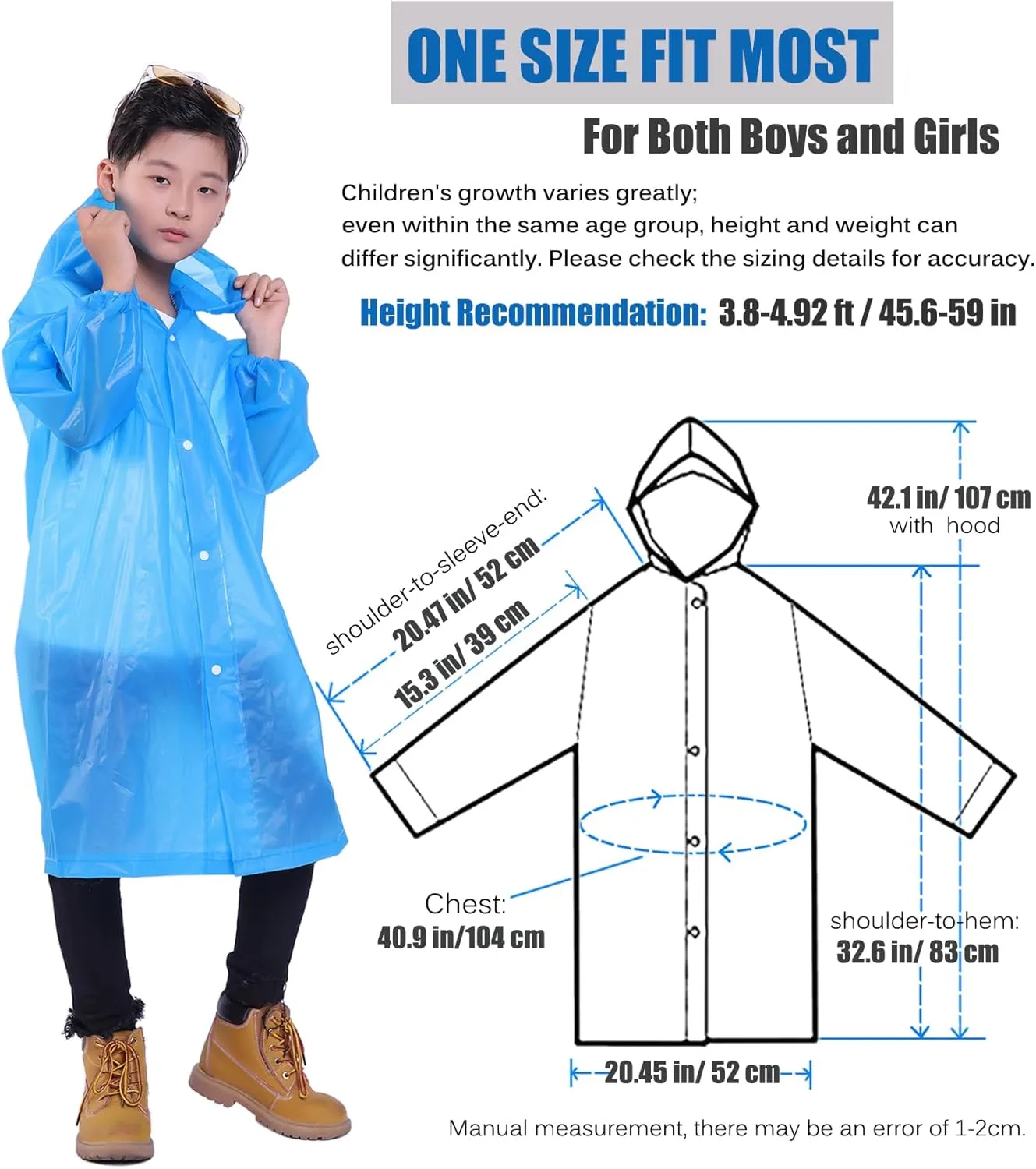 Kids Rain Jacket, 2 Pack Rain Ponchos for Kids - Reusable Raincoats for Boys and Girls Waterproof Outdoor Rain Gear