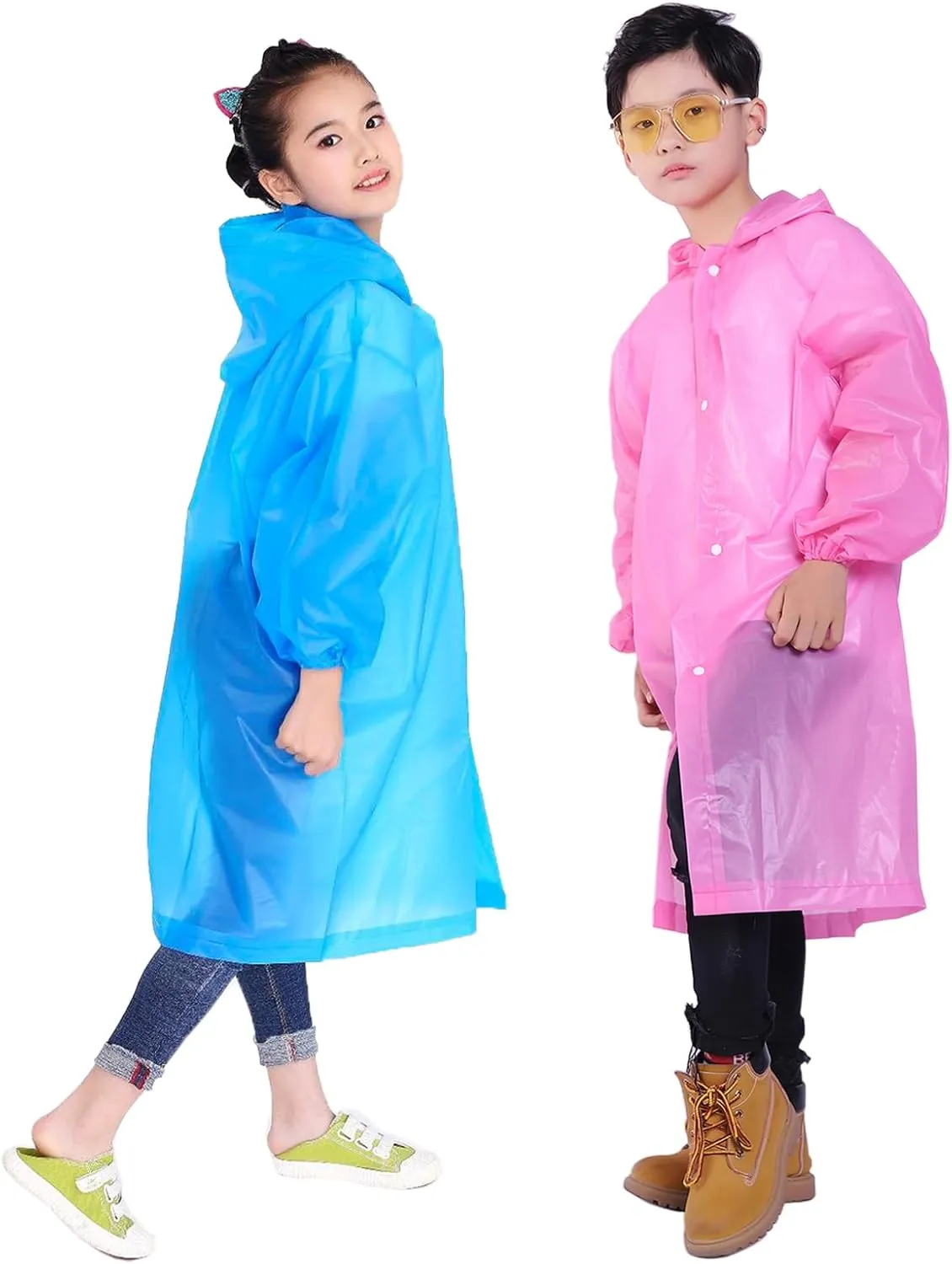 Kids Rain Jacket, 2 Pack Rain Ponchos for Kids - Reusable Raincoats for Boys and Girls Waterproof Outdoor Rain Gear