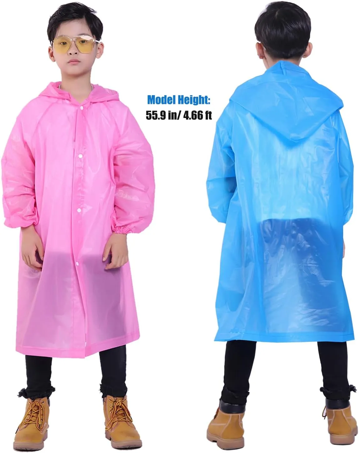 Kids Rain Jacket, 2 Pack Rain Ponchos for Kids - Reusable Raincoats for Boys and Girls Waterproof Outdoor Rain Gear