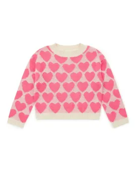 Lovely Knit Hearts Sweater in Cream/Pink