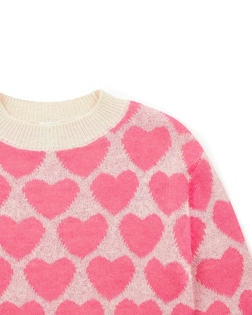 Lovely Knit Hearts Sweater in Cream/Pink