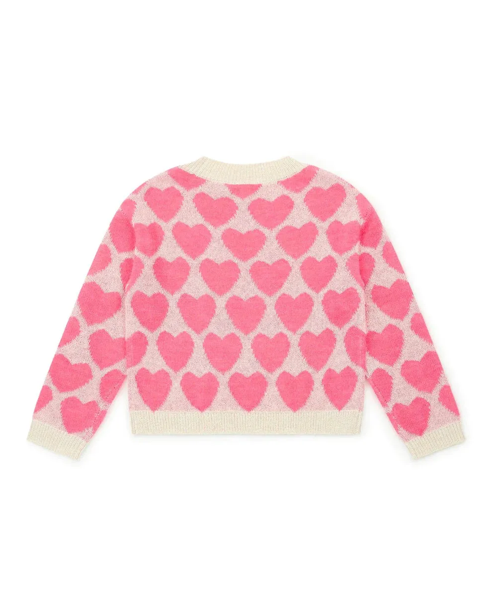 Lovely Knit Hearts Sweater in Cream/Pink
