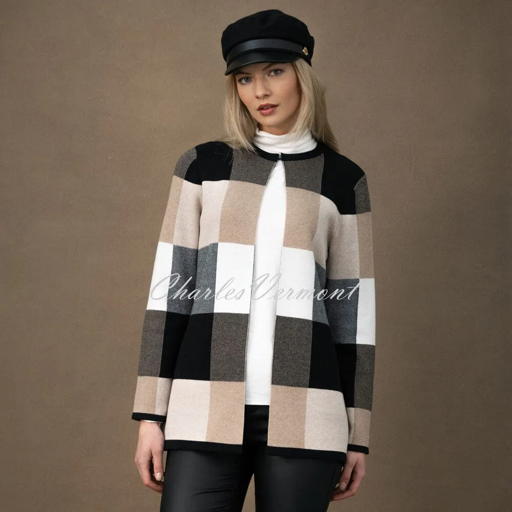 Marble Check Cardigan – style 6380-166 (Light Camel / White / Black)