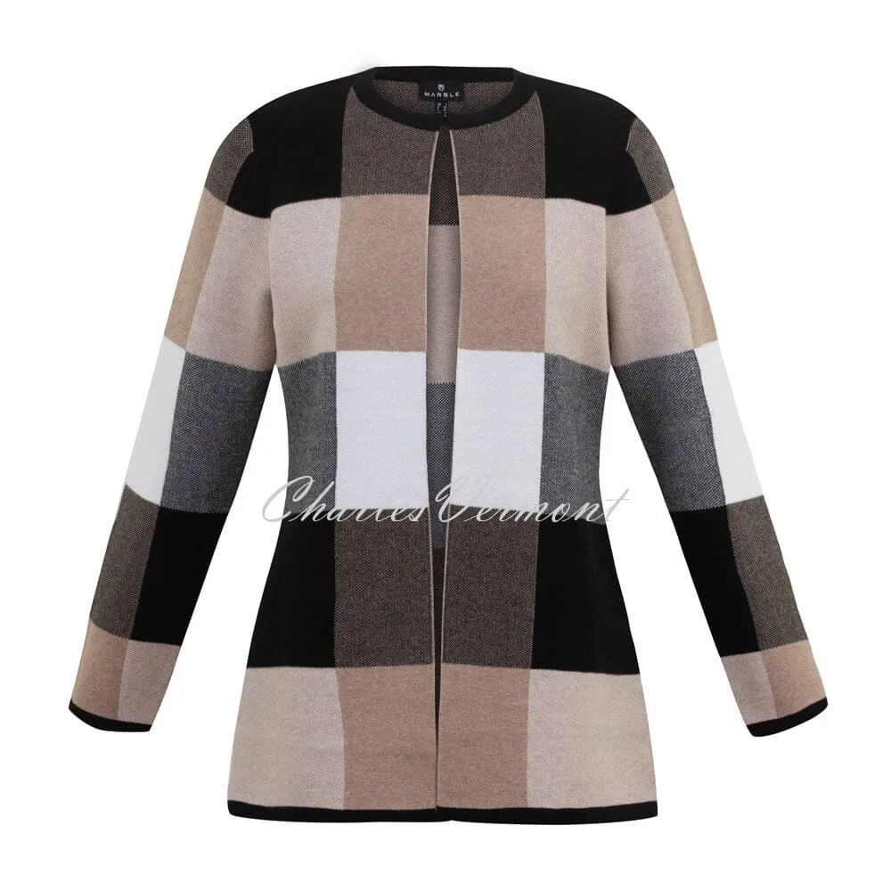 Marble Check Cardigan – style 6380-166 (Light Camel / White / Black)
