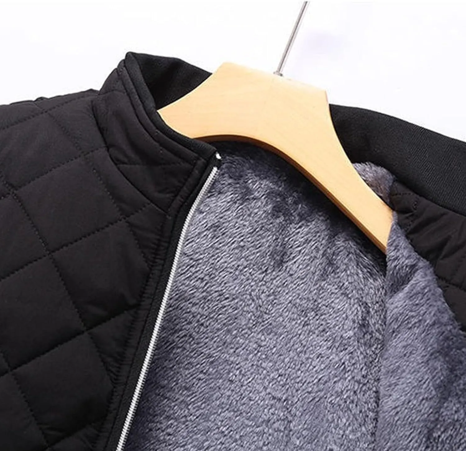 Men's Fleece Lined Quilted Jackets Winter Parka Stand Collar Padded Jackets Casual Windproof Bomber Coat
