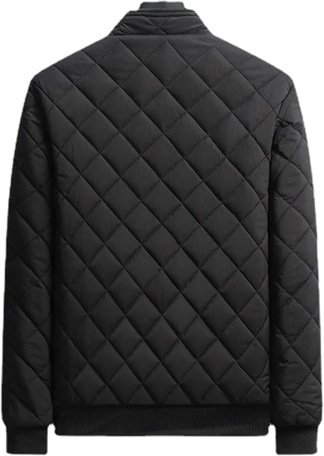 Men's Fleece Lined Quilted Jackets Winter Parka Stand Collar Padded Jackets Casual Windproof Bomber Coat