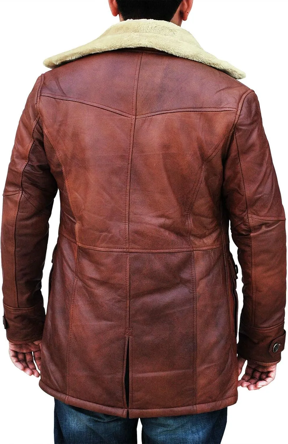 Mens Tom Hardy Dark Knight Bane Faux Fur Shearling Black Leather trench Swedish Bomber Coat