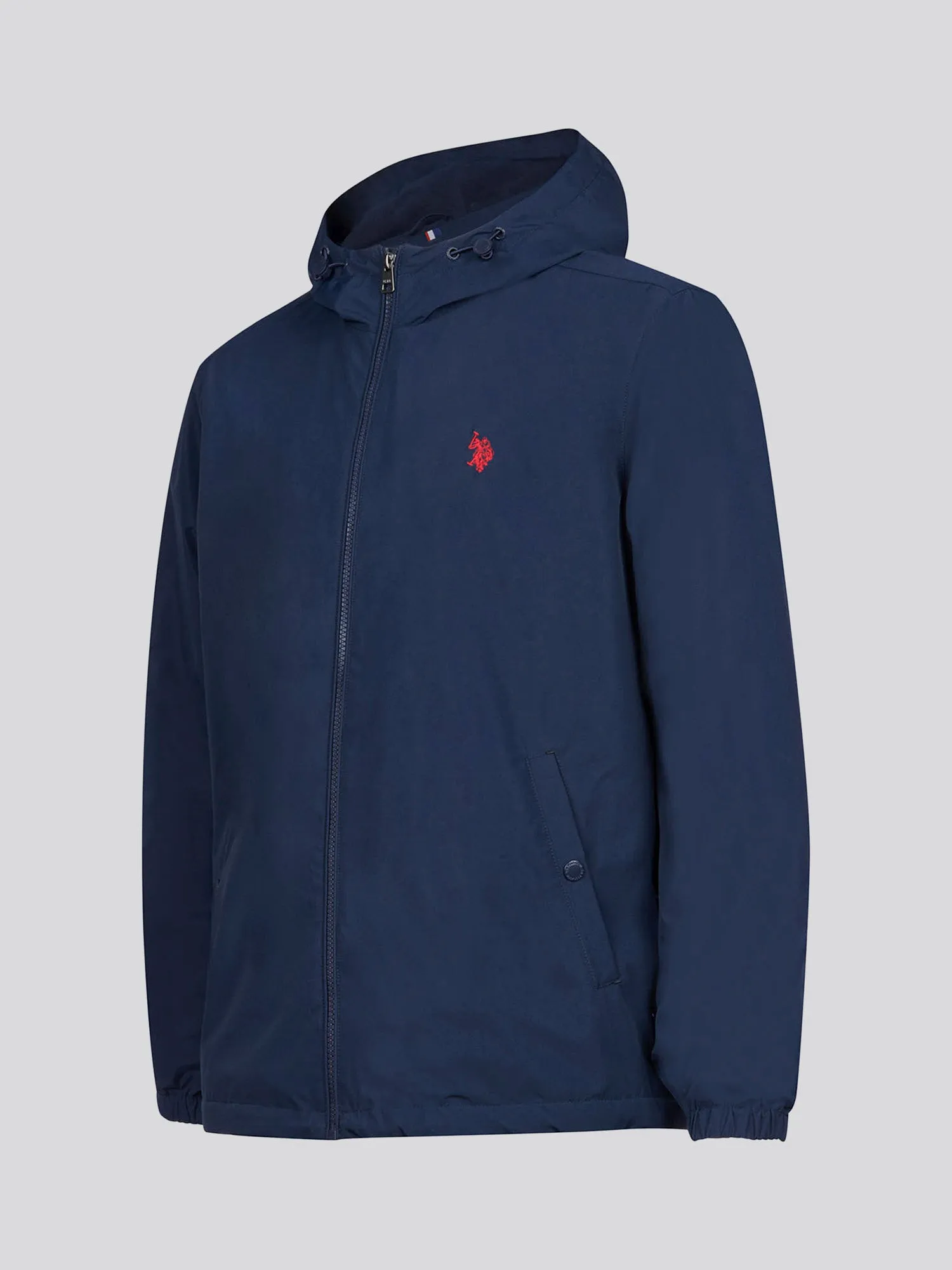 Mens Zip-Through Hooded Coat in Navy Blazer / Haute Red