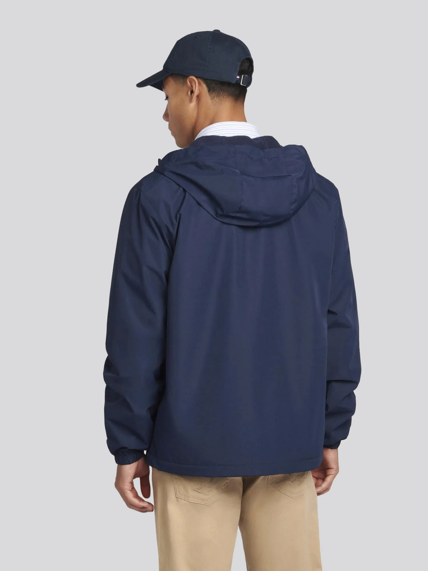 Mens Zip-Through Hooded Coat in Navy Blazer / Haute Red