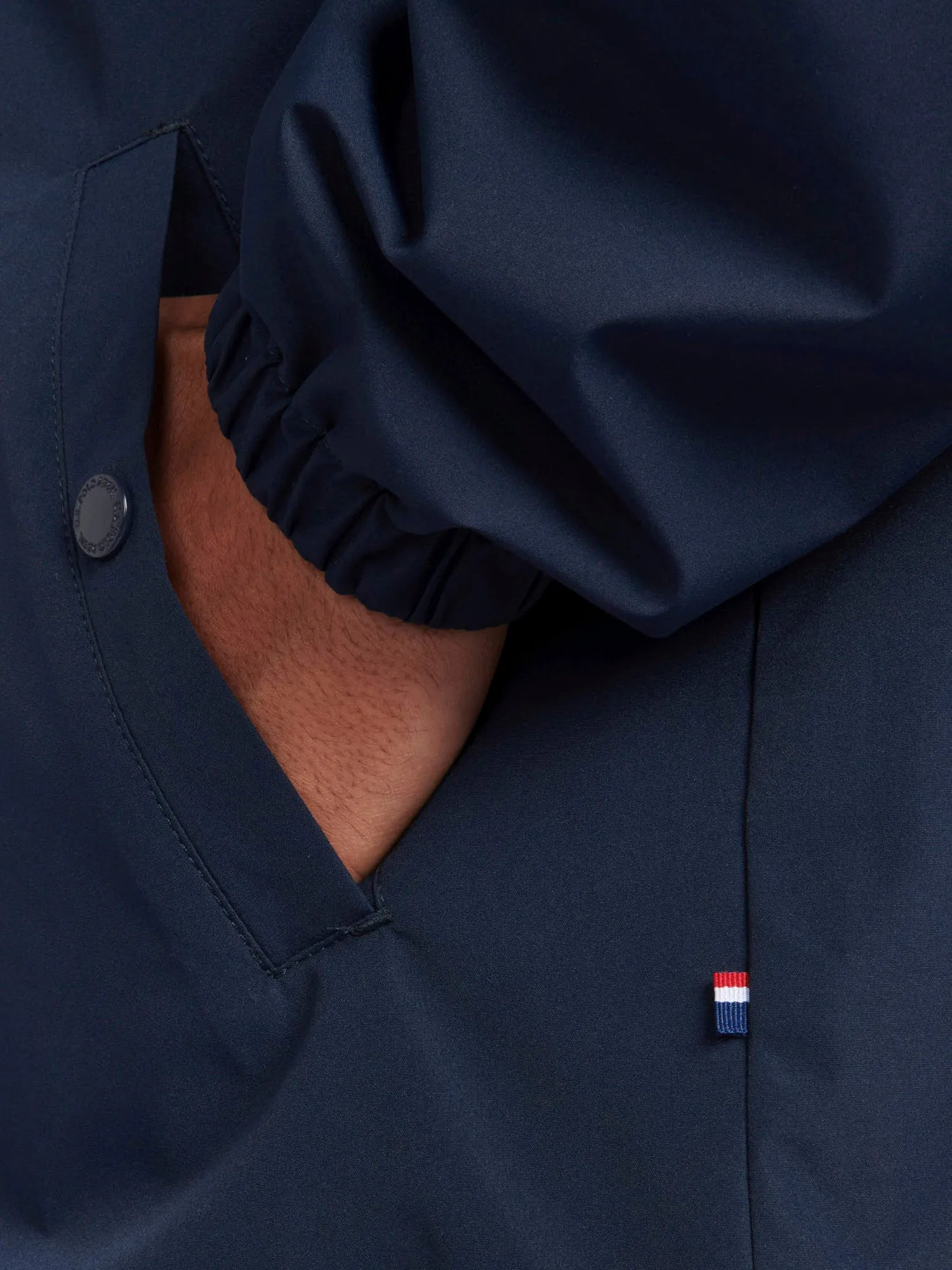 Mens Zip-Through Hooded Coat in Navy Blazer / Haute Red