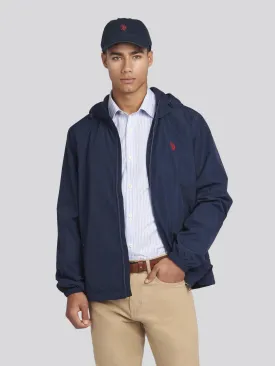 Mens Zip-Through Hooded Coat in Navy Blazer / Haute Red