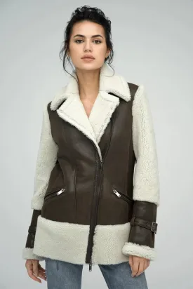 Natural Shearling Coat For Women brown