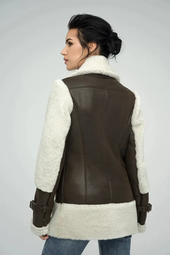 Natural Shearling Coat For Women brown