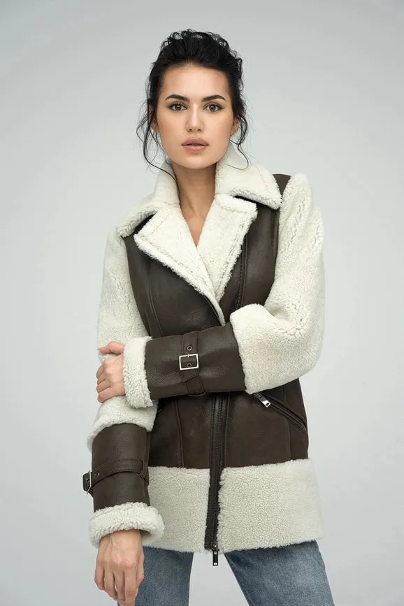 Natural Shearling Coat For Women brown