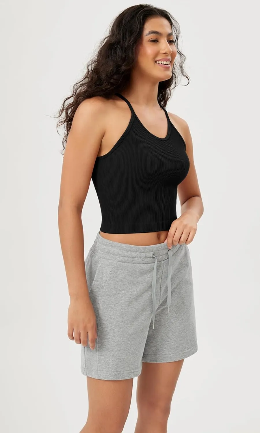 ODODOS Women's Crop Seamless Rib-Knit Camisole Strappy Racerback Cropped Tank Tops