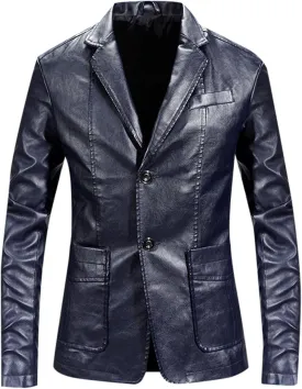 PeQAQ Men's Tuxedo Jacket Slim Fit Winter Wedding Blazer Leather Two Button Dress Suit Jackets Coat for Dinner,Prom,Party