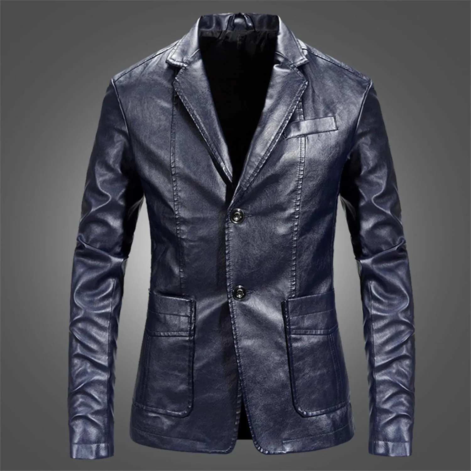 PeQAQ Men's Tuxedo Jacket Slim Fit Winter Wedding Blazer Leather Two Button Dress Suit Jackets Coat for Dinner,Prom,Party