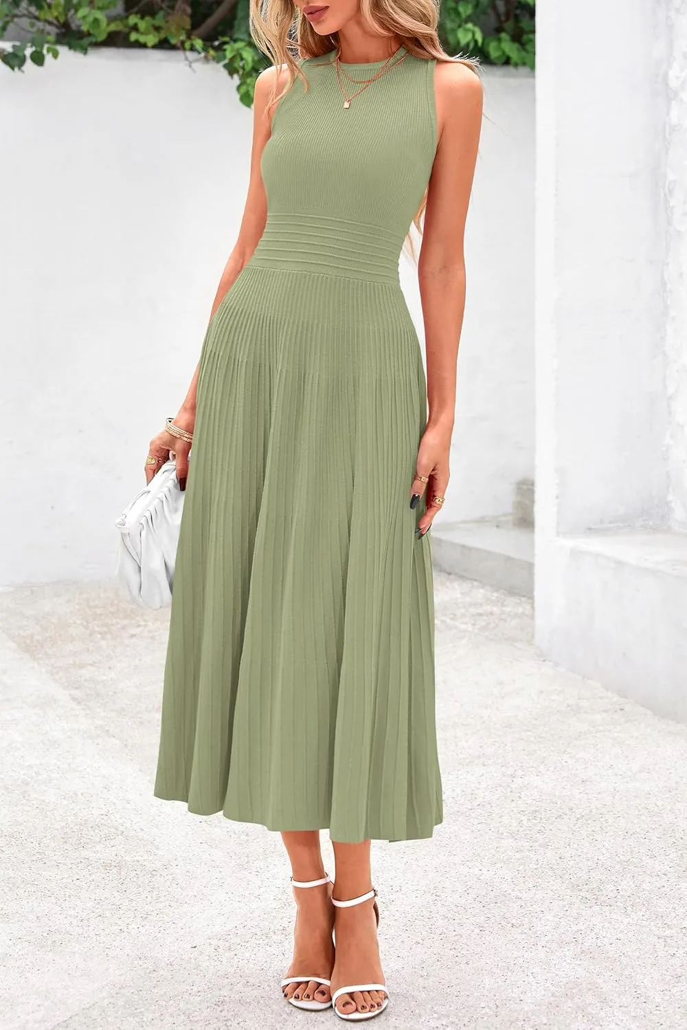 PRETTYGARDEN Spring Casual Dresses for Women 2025 Summer Business Work Midi Sleeveless A Line Pleated Cocktail Dress