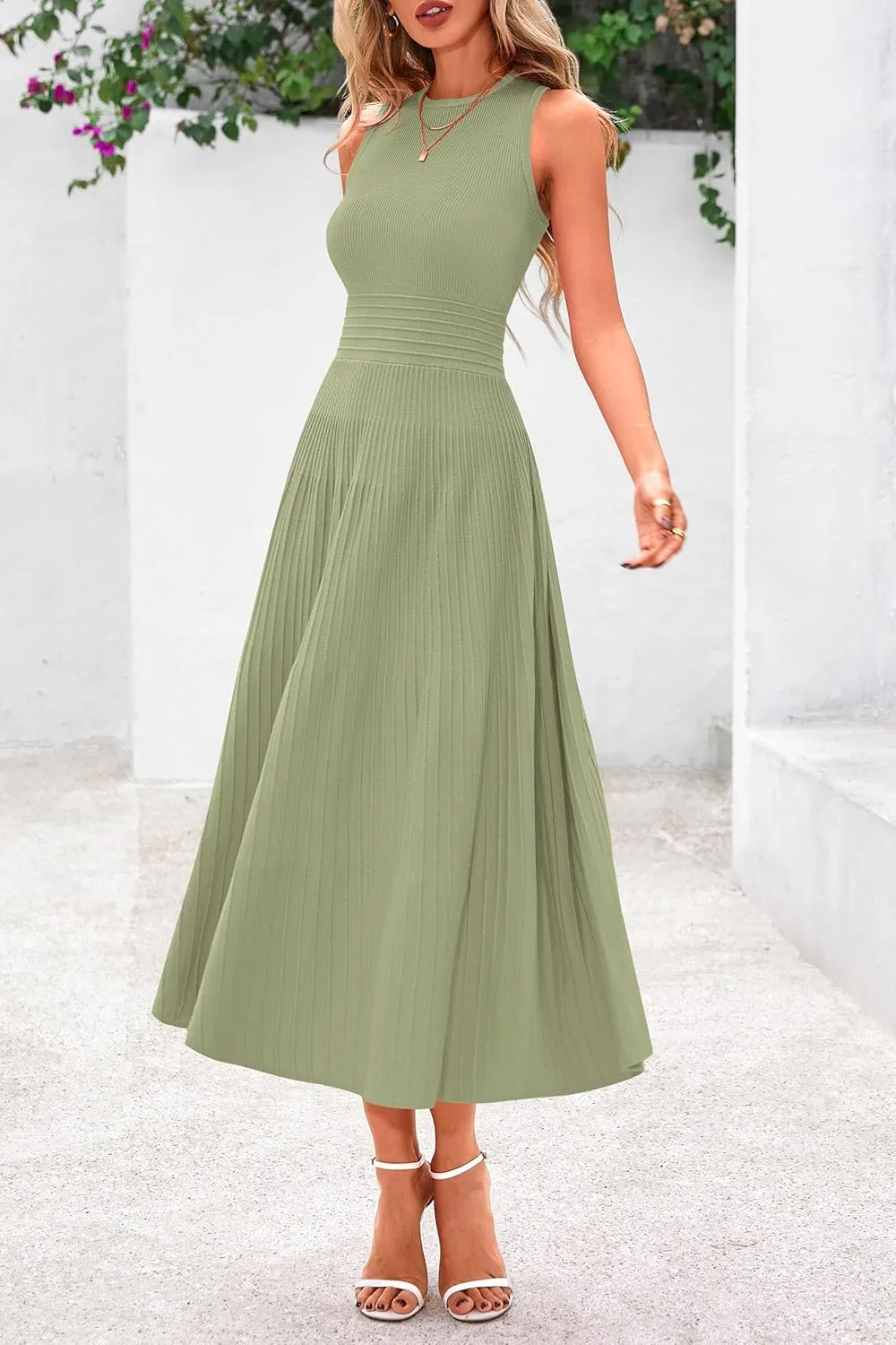 PRETTYGARDEN Spring Casual Dresses for Women 2025 Summer Business Work Midi Sleeveless A Line Pleated Cocktail Dress