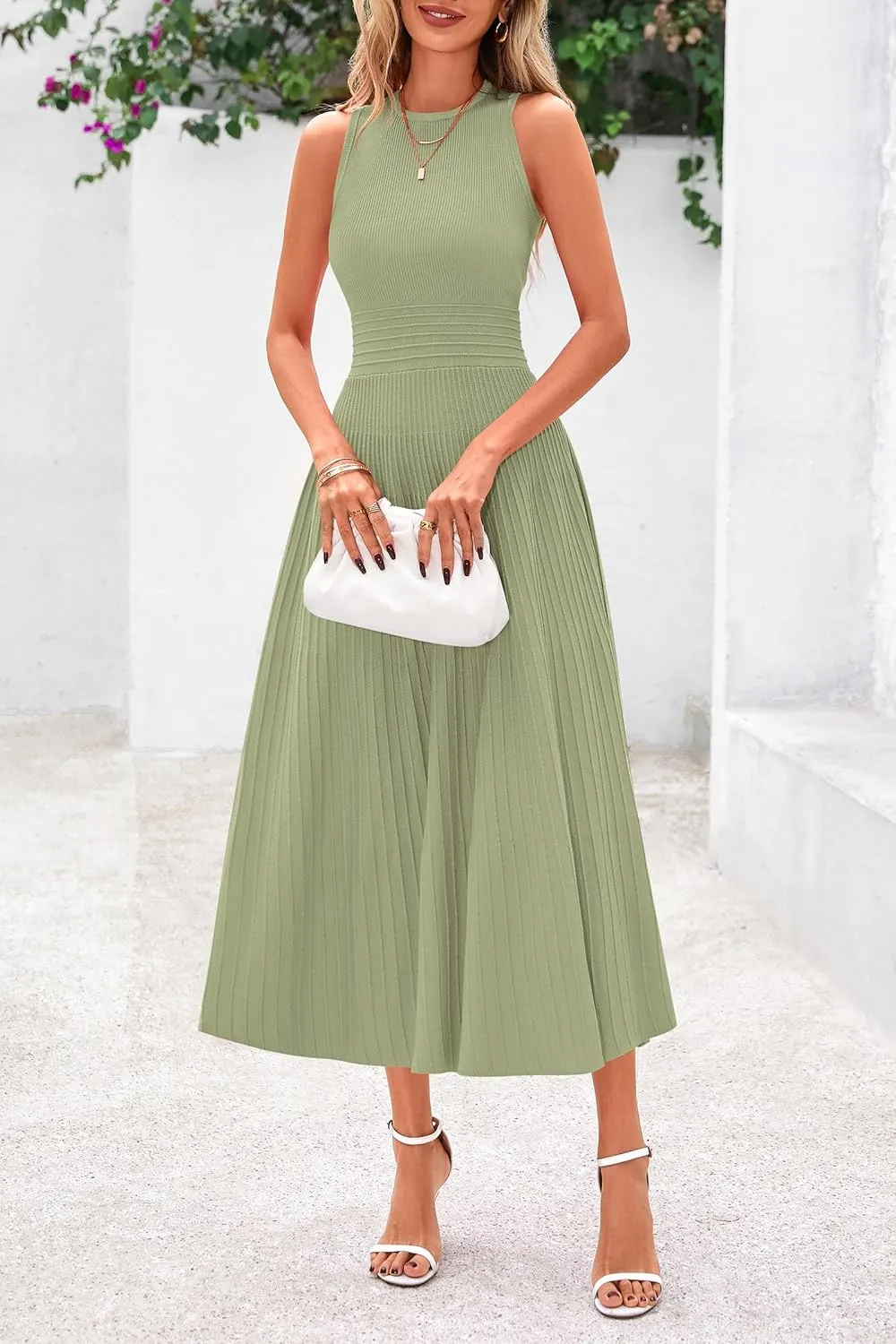 PRETTYGARDEN Spring Casual Dresses for Women 2025 Summer Business Work Midi Sleeveless A Line Pleated Cocktail Dress
