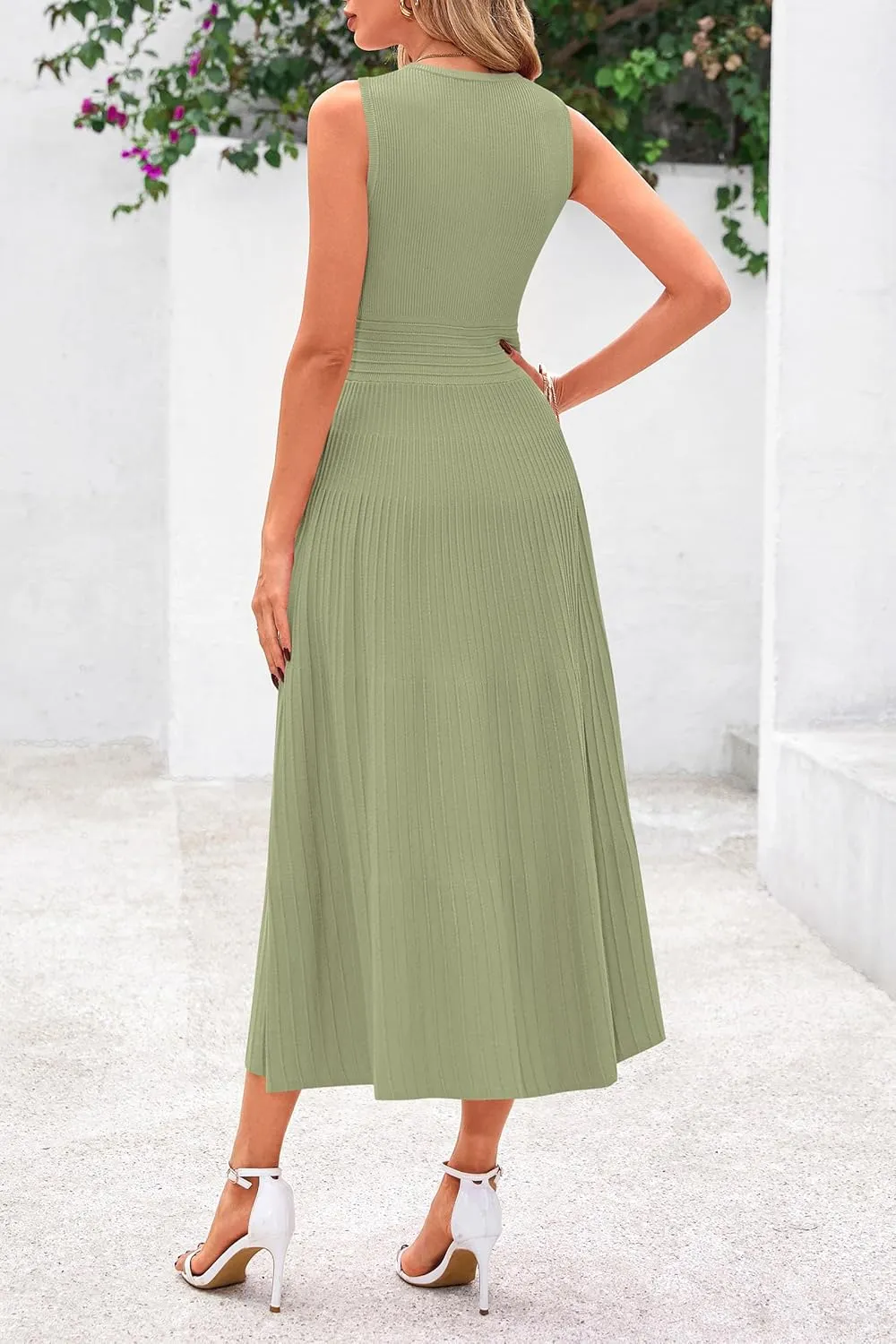 PRETTYGARDEN Spring Casual Dresses for Women 2025 Summer Business Work Midi Sleeveless A Line Pleated Cocktail Dress