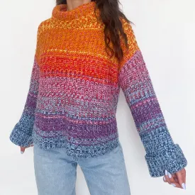 Rainbow Knit Turtleneck Sweater